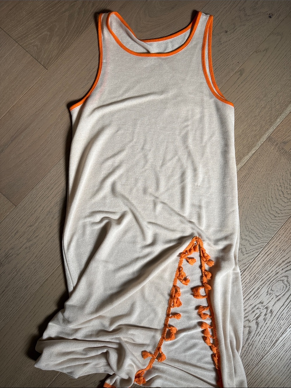 Cream Tank Maxi Dress with Orange Trim